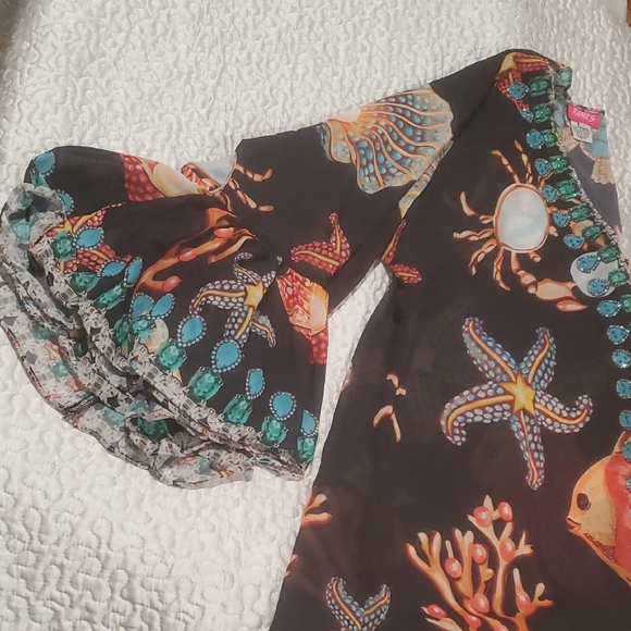 RANEES STARFISH RUFFLE DUSTER IN BLACK; One Size Fits Most,Size:Os P - Picture 6 of 12